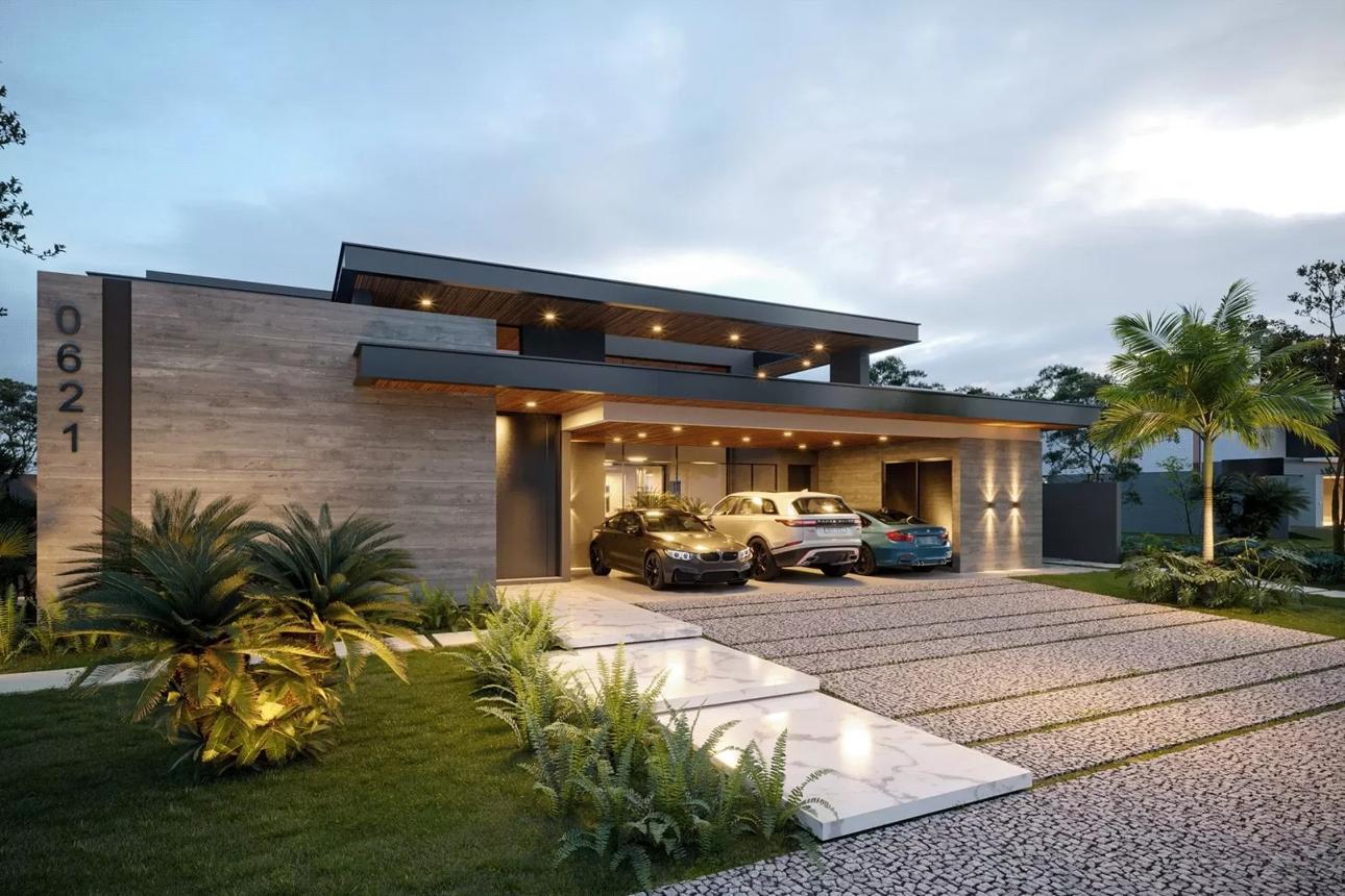Thiết kế nhà vườn mái Nhật có gara ô tô