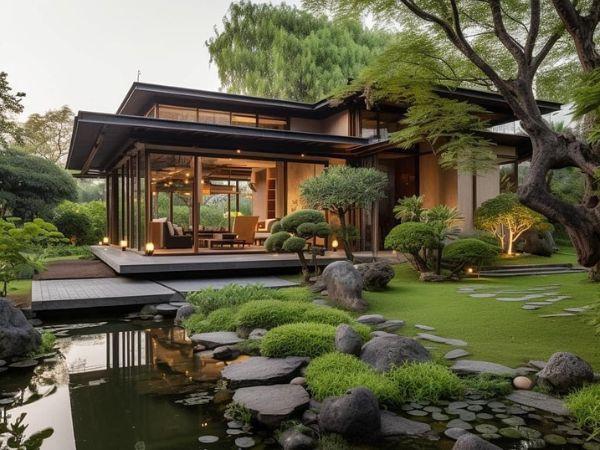 Nhà vườn mái Nhật kết hợp sân vườn xanh