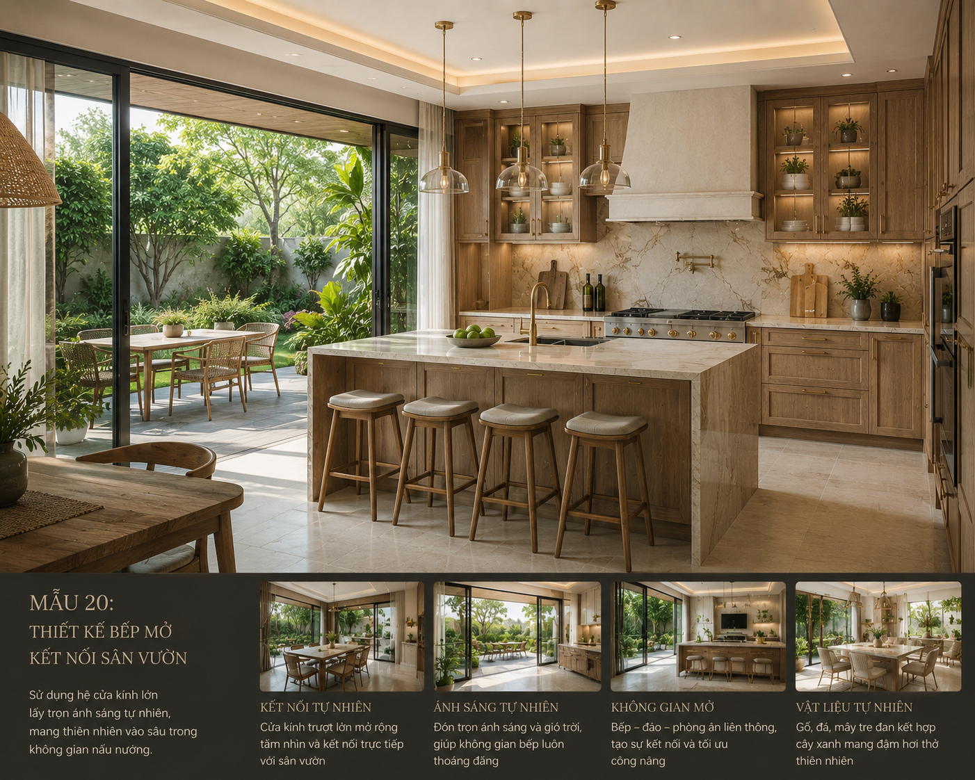 Thiết kế bếp mở kết nối sân vườn: