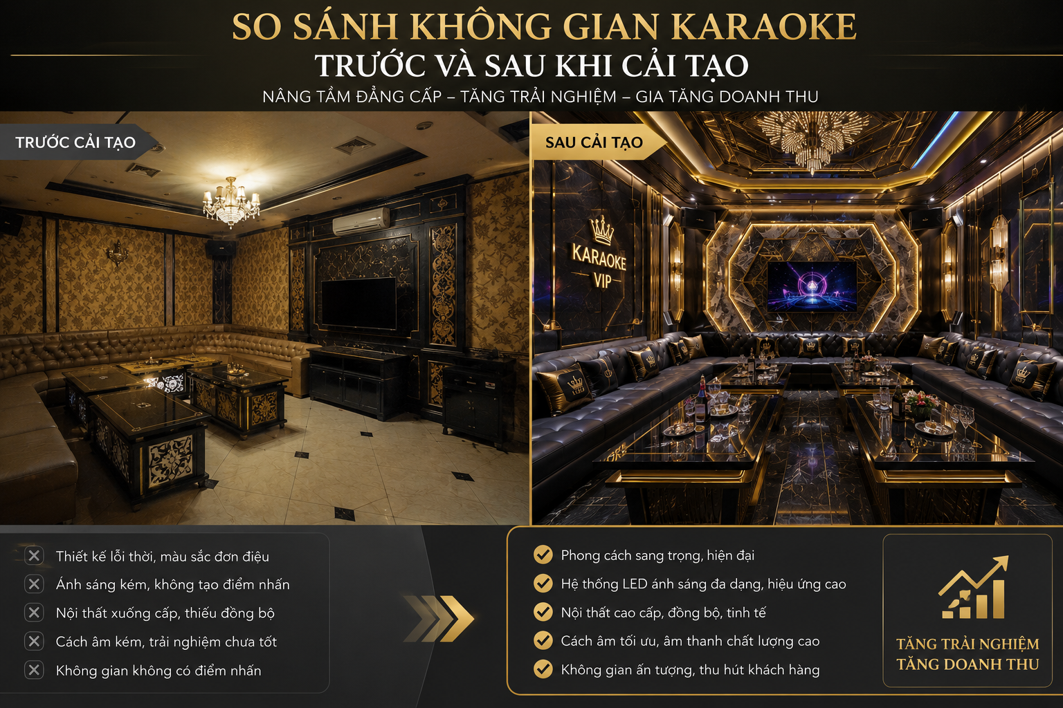 So Sánh Không Gian Karaoke Trước Và Sau Khi Cải Tạo