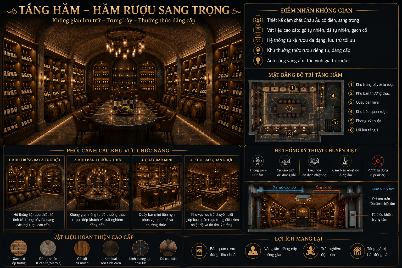 Tầng tầm hầm rượu sang trọng 
