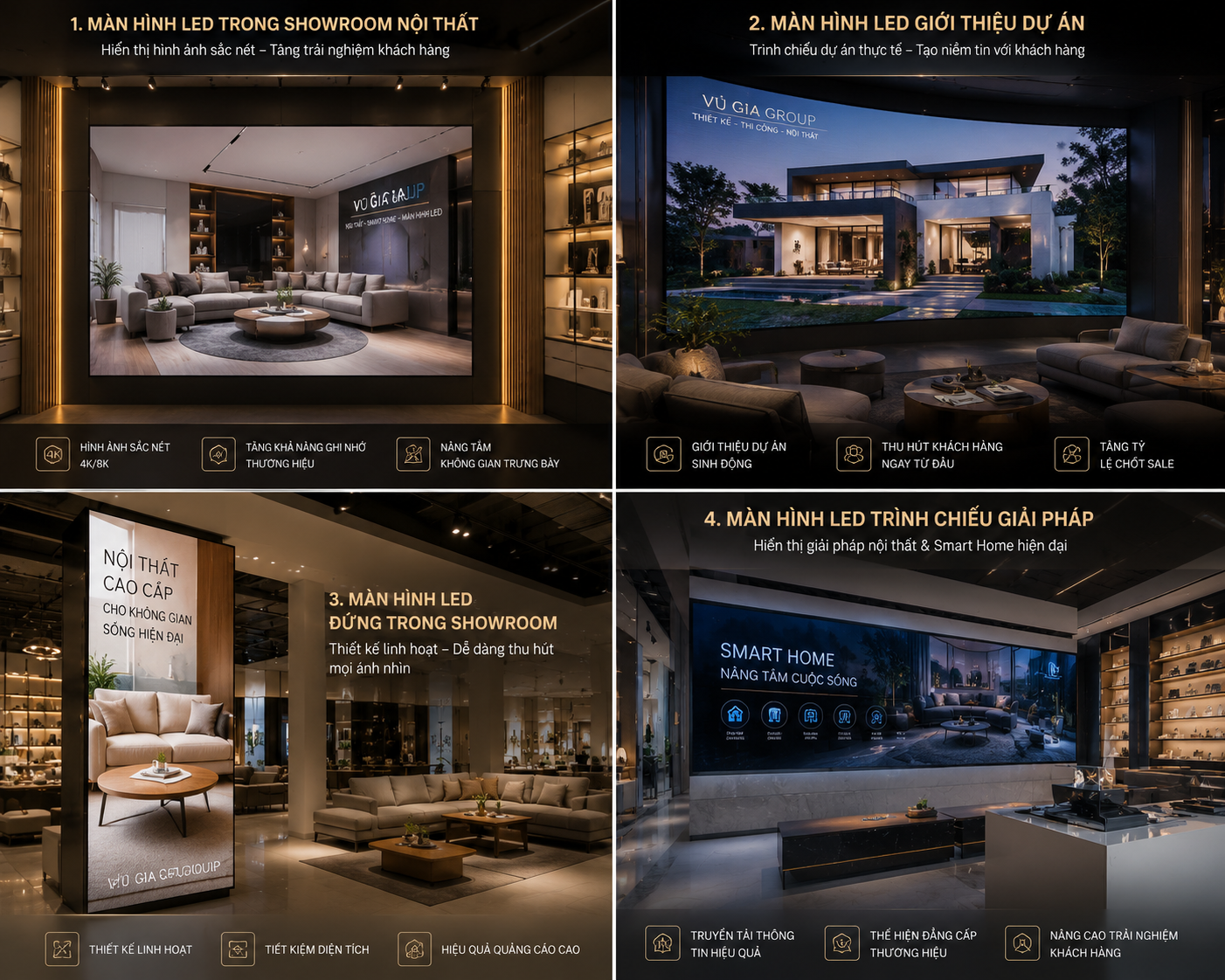 Màn hình LED trong showroom nội thất hiện đại