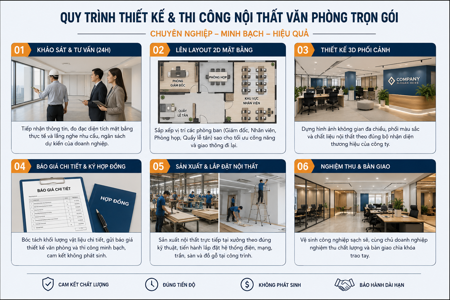 Quy trình thiết kế và thi công nội thất văn phòng trọn gói 