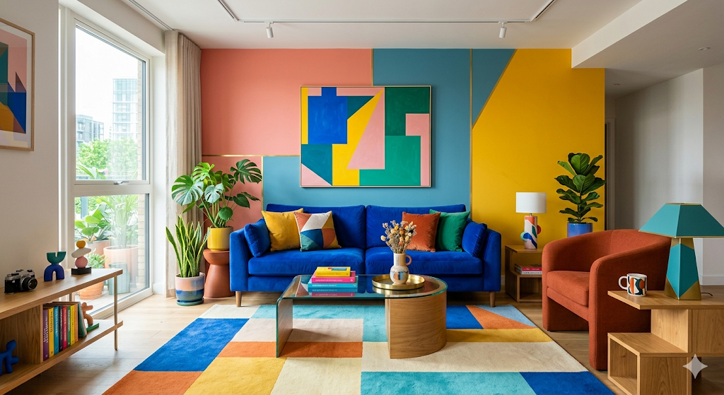 Thiết kế phòng khách color block 
