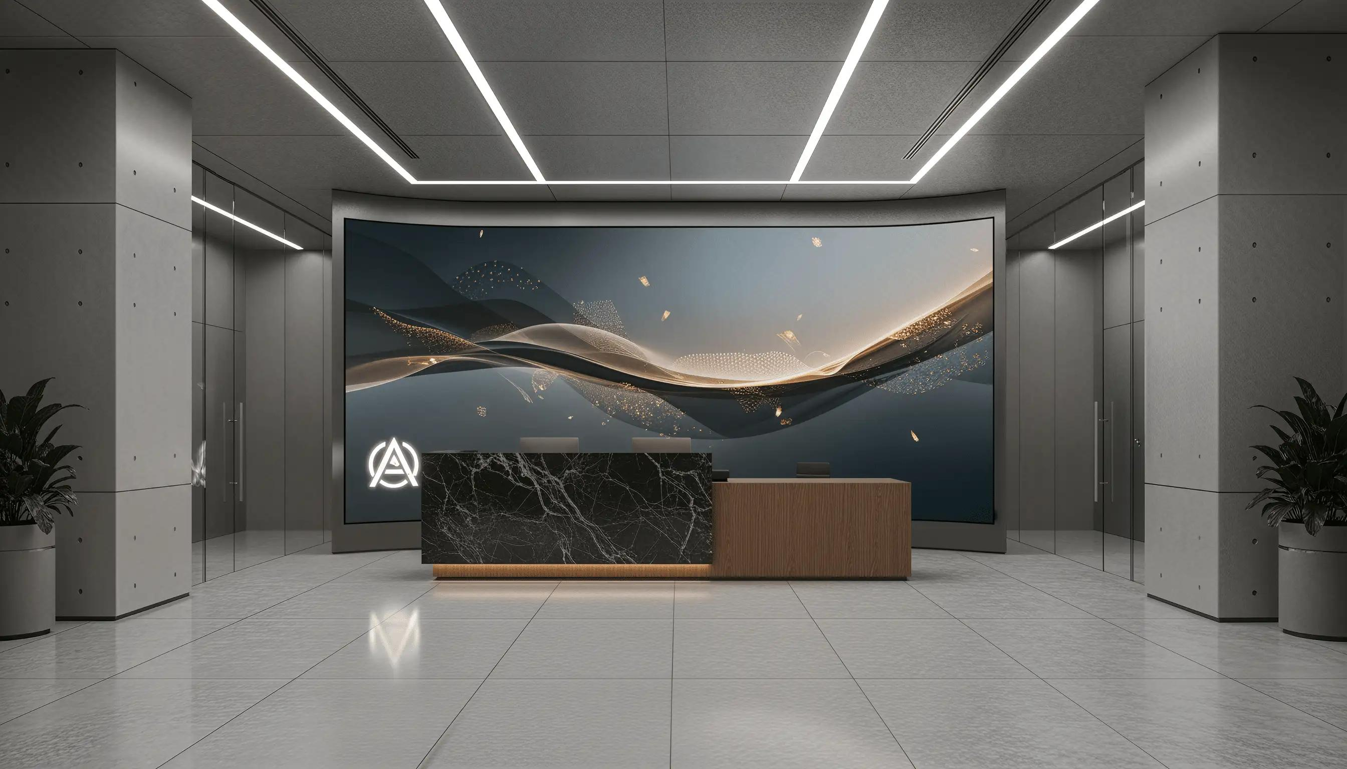 Quầy Lễ Tân LED Hiện Đại Cho Trụ Sở Tập Đoàn Và Doanh Nghiệp Lớn