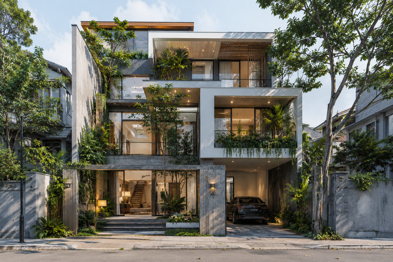 Mẫu nhà  biệt thự ứng dụng thiết kế Biophilic với nhiều cây xanh và ánh sáng tự nhiên