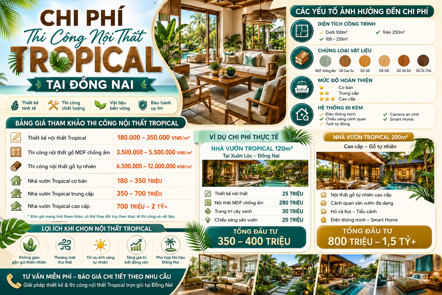 Chi phí thi công nội thất Tropical tại Đồng Nai