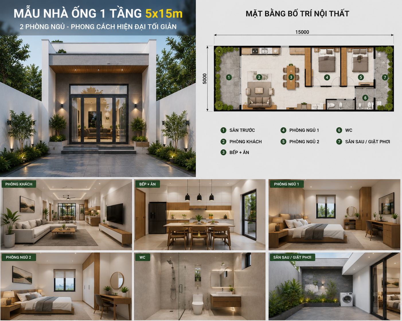 Mẫu nhà ống 1 tầng 