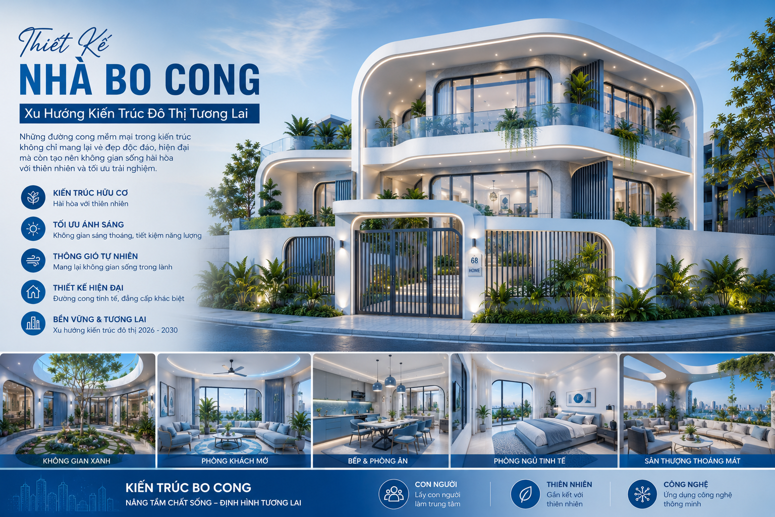 Mẫu thiết kế bo cong nhà 2 tầng 