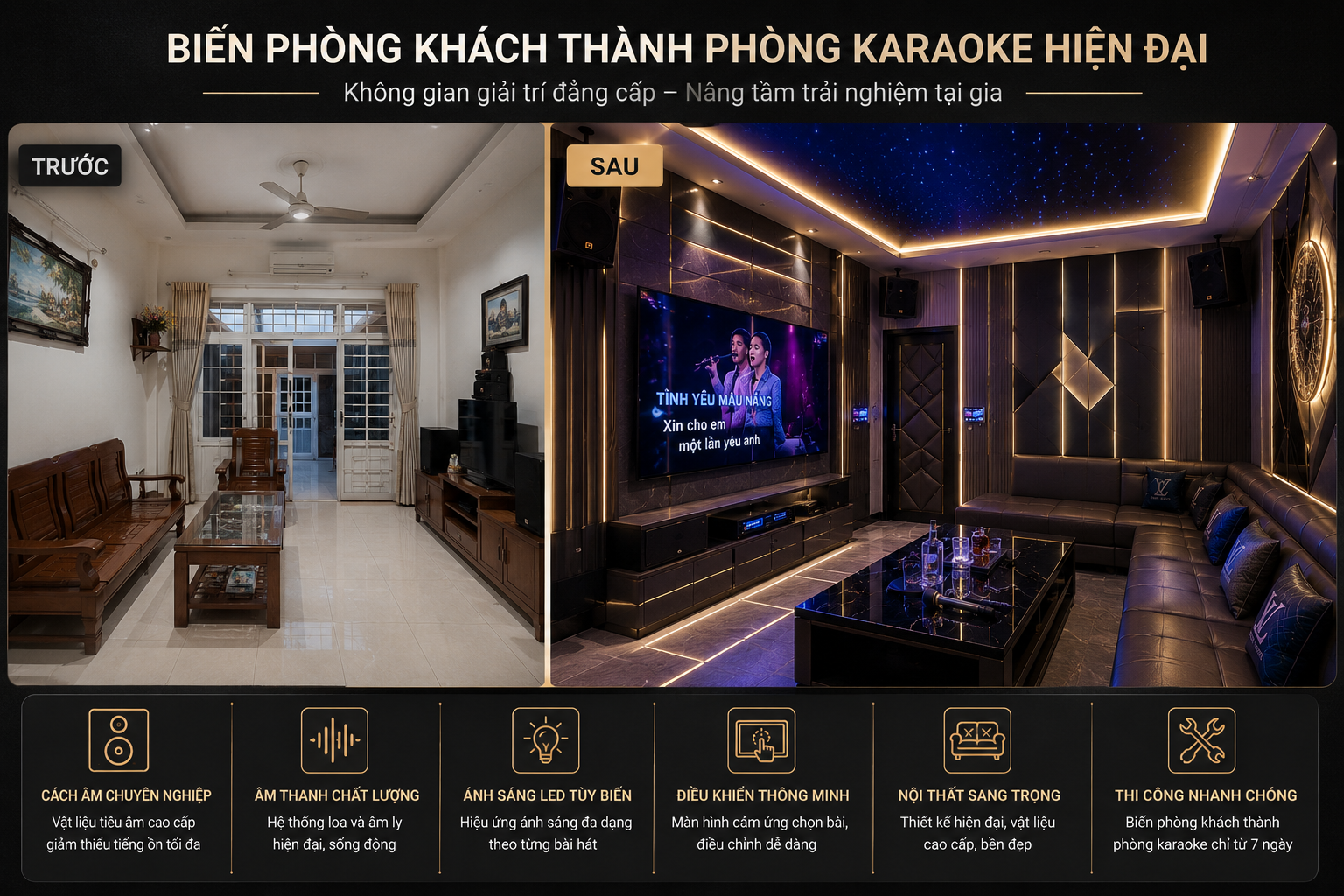 Thiết kế phòng karaoke gia đình hiện đại.