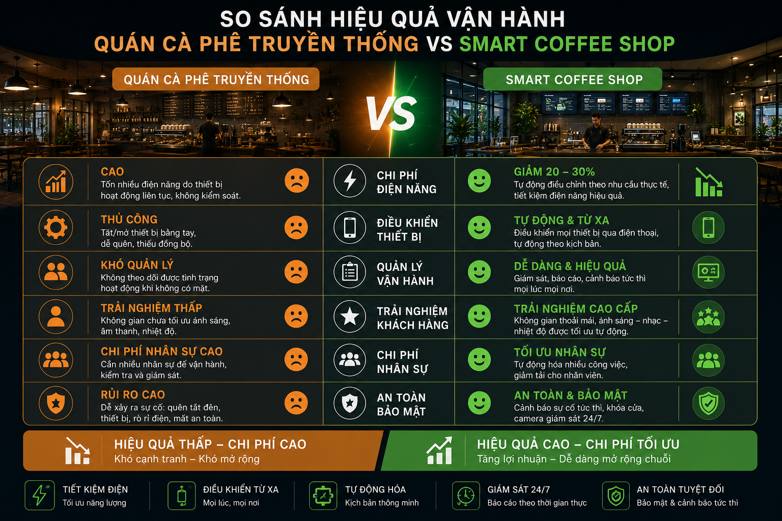 So sánh hiệu quả vận hành giữa quán cà phê truyền thống và Smart Coffee Shop