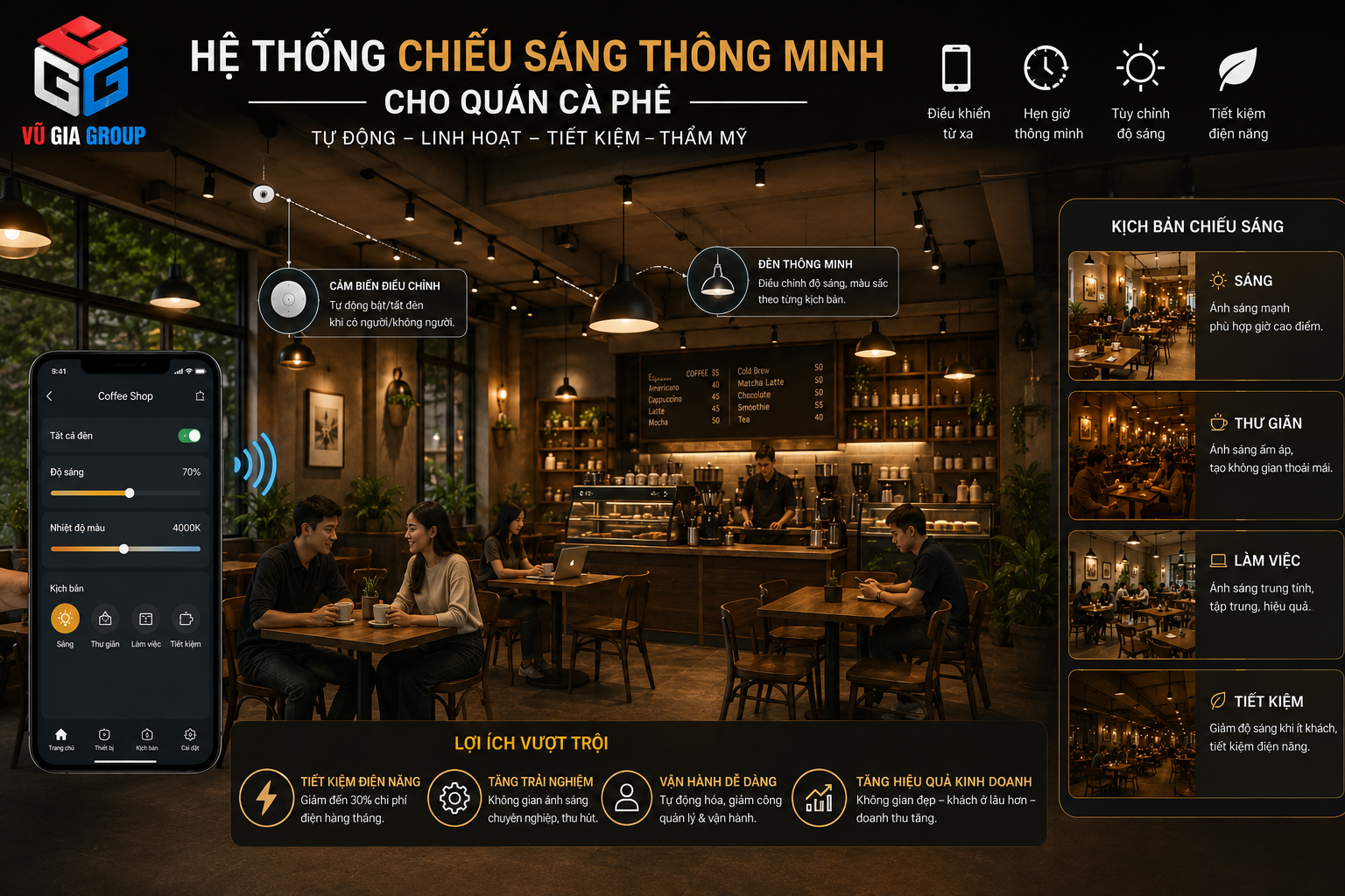 Hệ thống chiếu sáng thông minh cho quán cà phê