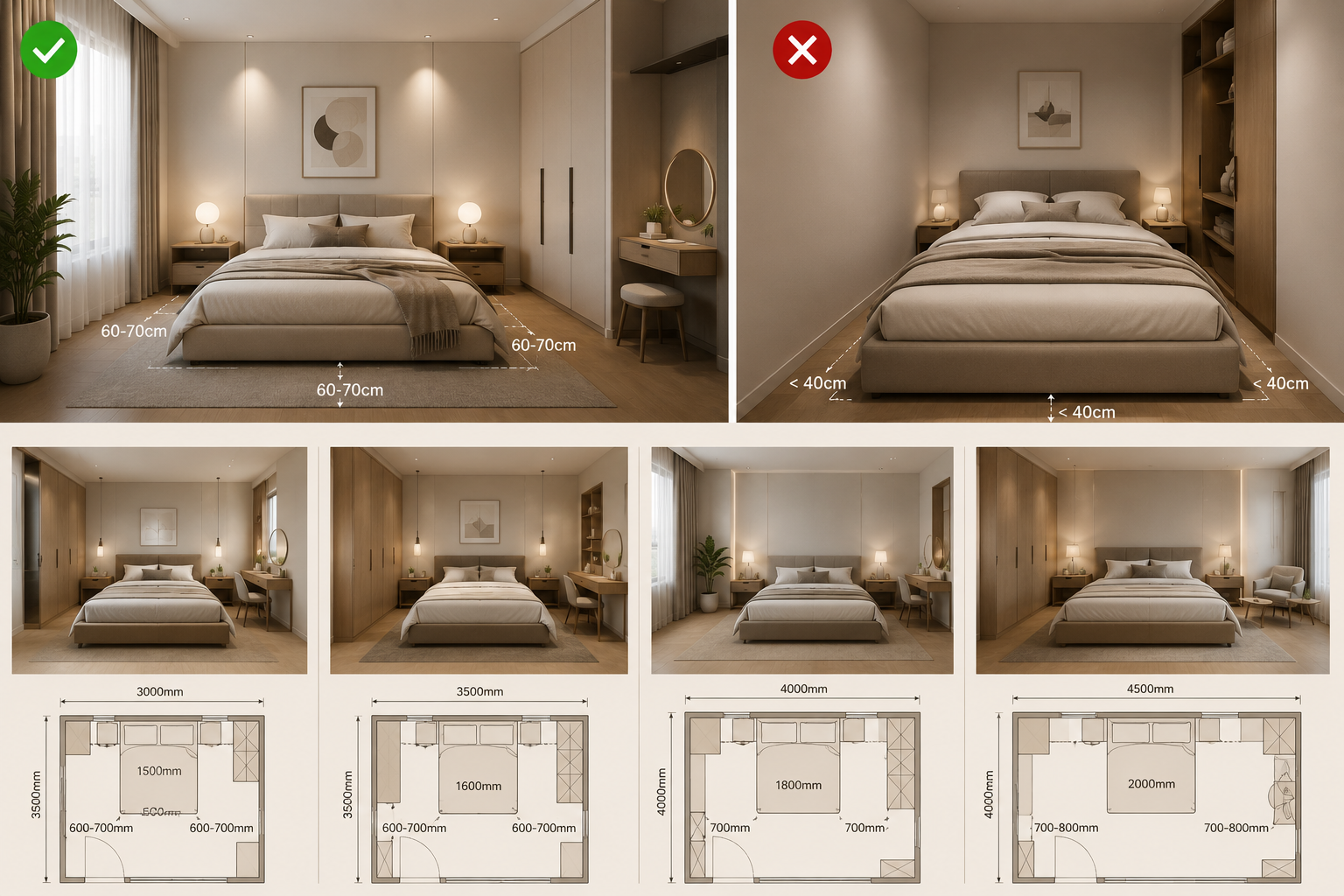 Tỷ lệ kích thước nội thất cân đối trong thiết kế phòng ngủ