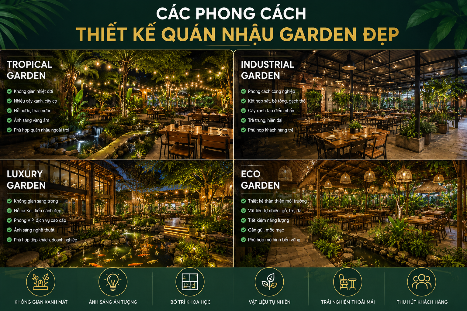  Các phong cách thiết kế quán nhậu Garden đẹp