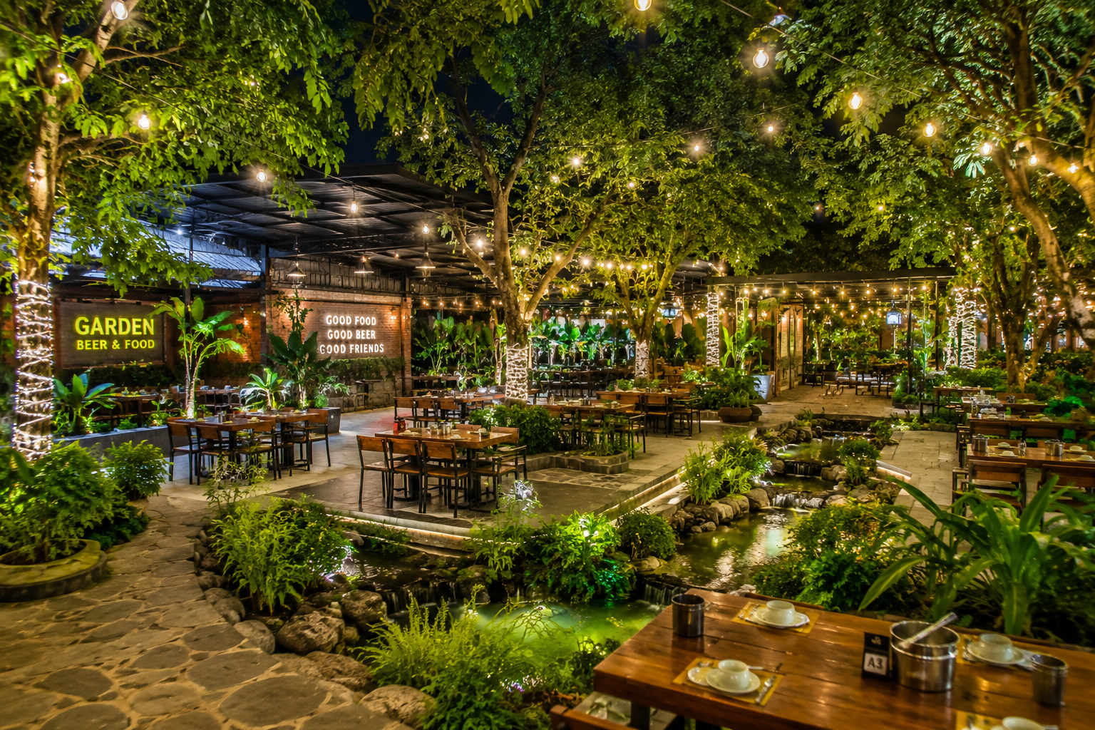 Không gian sân vườn quán nhậu Garden đẹp